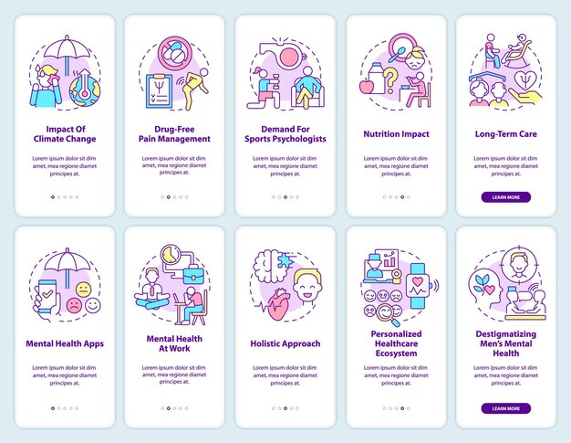 trends in psychology onboarding mobile app screen set