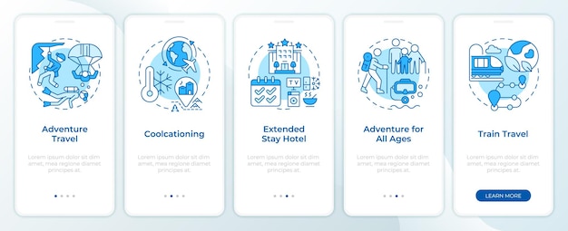 trends in traveling blue onboarding mobile app screen