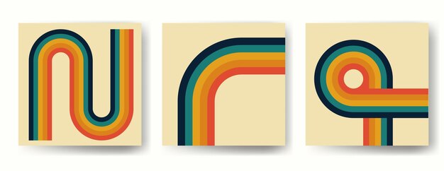 Trendy abstract vector set aesthetic backgrounds with rainbow Retro design