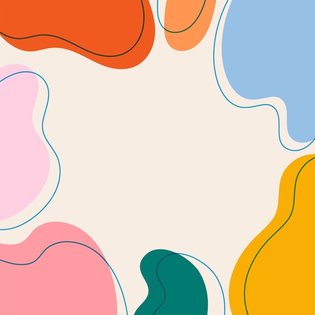 Trendy background with abstract colorful doodle shapes frame