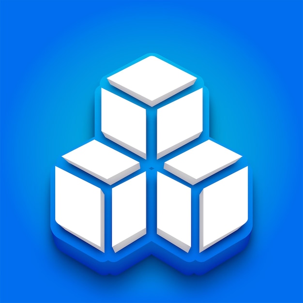 Trendy Blue and White 3D Blockchain Icon with Vibrant Blue Background