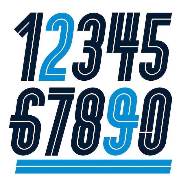 trendy bold numbers collection, vector numeration made with white stripes, for use in logo design for news and broadcasting company.