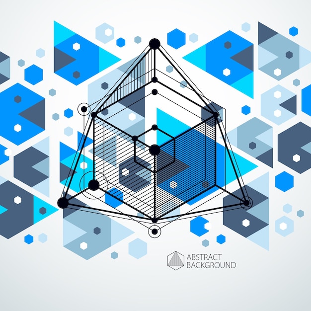 Trendy geometric vector pattern, textured abstract cube mesh blue background. Technical plan, abstract engineering draft for use in graphic and web design.