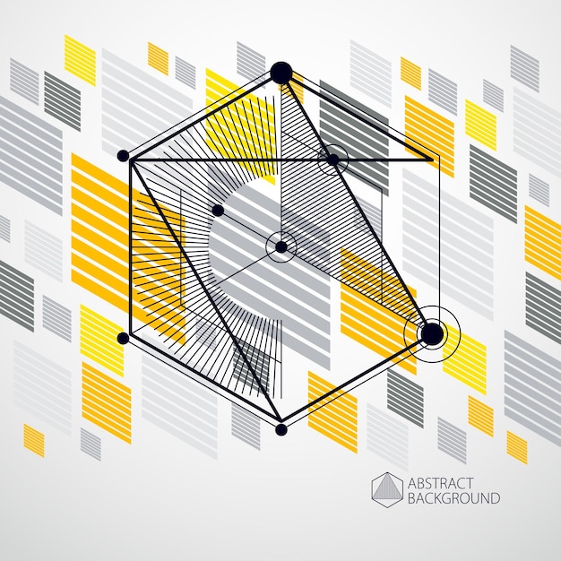 Trendy geometric vector pattern, textured abstract cube mesh yellow background. Technical plan, abstract engineering draft for use in graphic and web design.