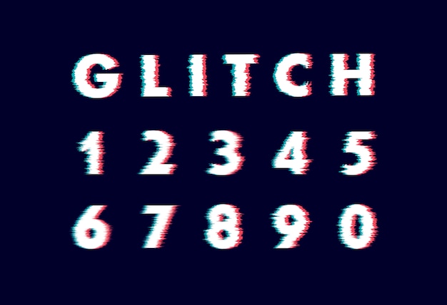 Trendy style distorted glitch typeface. Letters and numbers  illustration alphabet