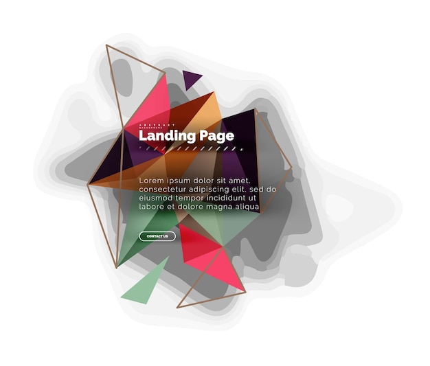 Triangular design abstract background landing page Low poly style colorful triangles on white