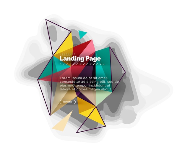 Triangular design abstract background landing page Low poly style colorful triangles on white