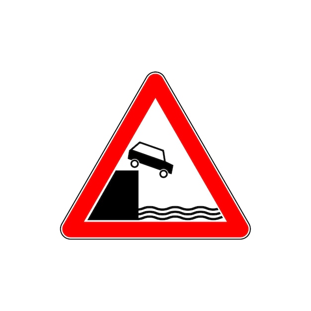 Triangular isolated red triangle road sign for water warning