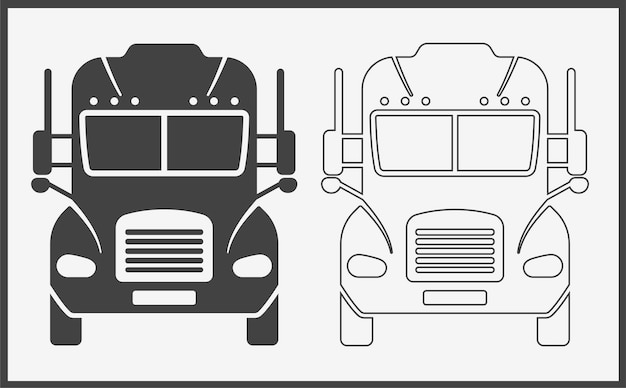 Truck icon front view Black on White Background Vector Illustration
