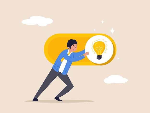 turn on new idea concept toggle lightbulb idea invention unlock or active knowledge or creativity