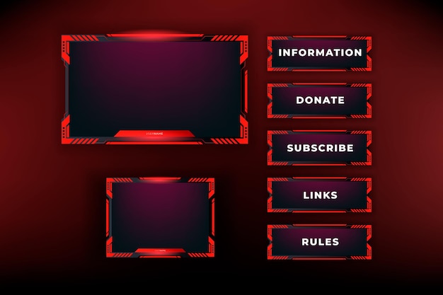 Twitch stream panels collection. Streaming screen panel overlay game design template