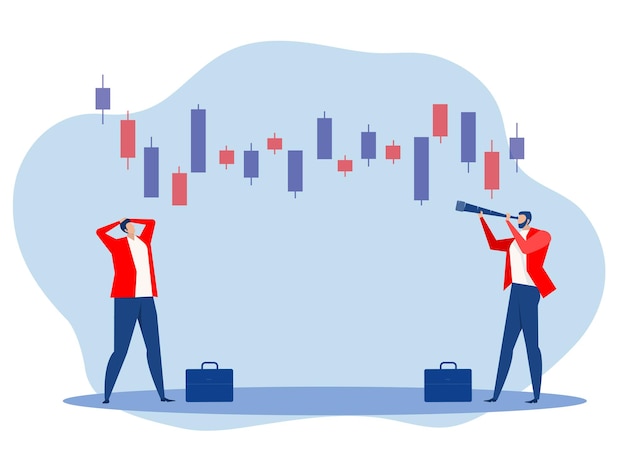 Two Businessman  analyze  Financial market business Traders manage investment fund Cartoon flat