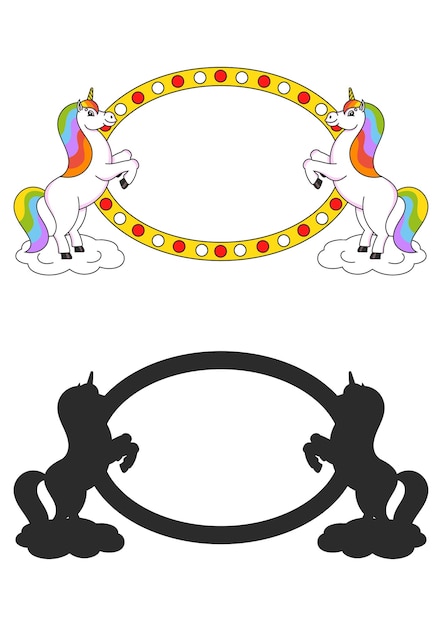Two cute unicorns reared up Cartoon style Color bright illustration With place for your text For circus advertisements advertising
