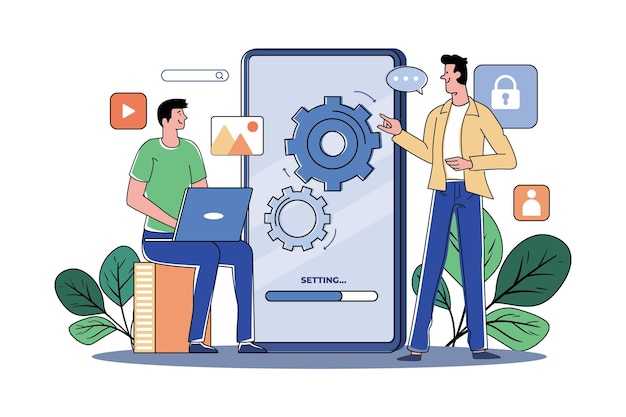 Two Guys Are Setting Up The Application Logic