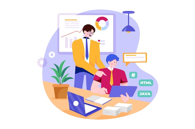 two guys are working with files and data