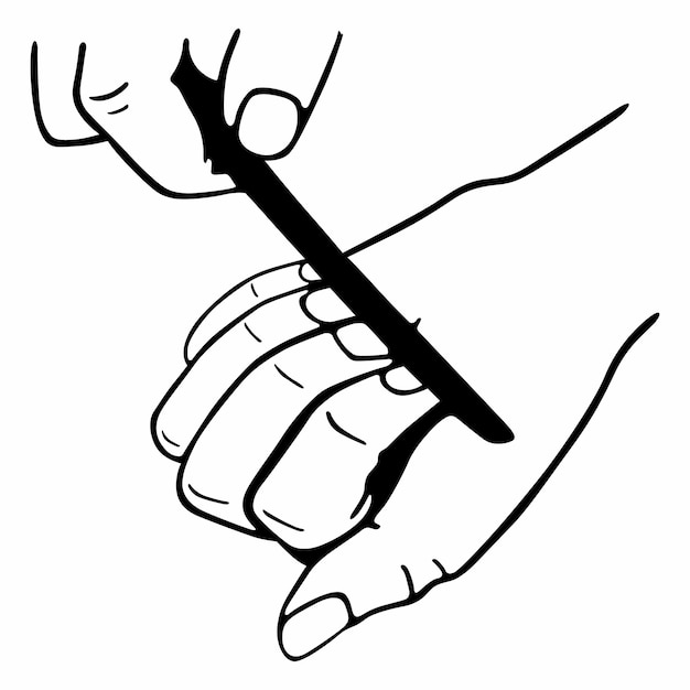 Two hands making manicure using nail file