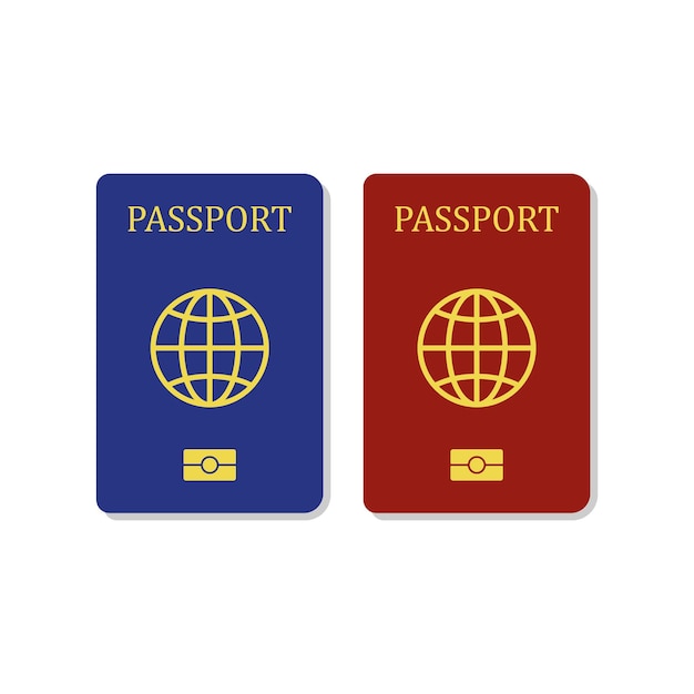 Two passports of different colors line icons EU passport visa state travel abroad date of birth citizenship Documents concept Vector line icon on white background