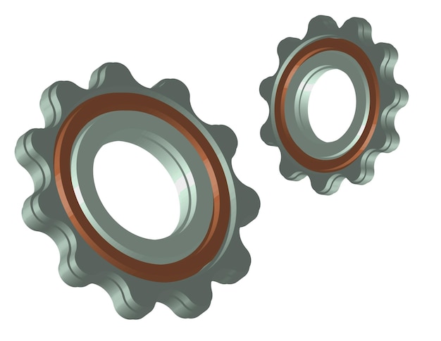 two rendered metallic gears with circular design