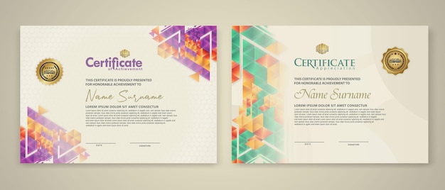 Two set certificate template with dynamic and futuristic polygonal color and modern background