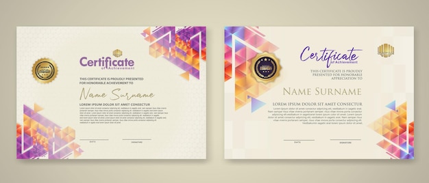 Two set certificate template with dynamic and futuristic polygonal color and modern background