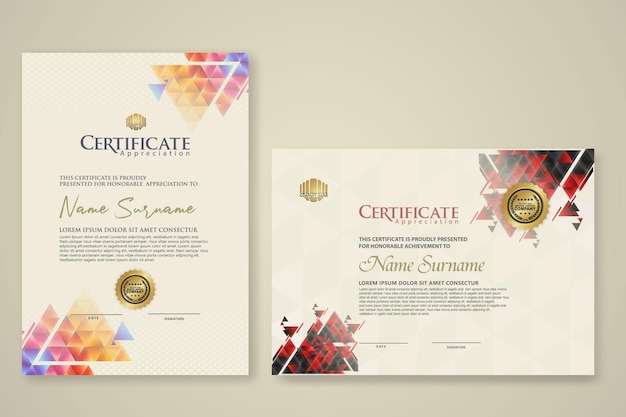 Two set certificate template with dynamic and futuristic polygonal color and modern background
