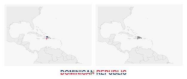 Two versions of the map of Dominican Republic with the flag