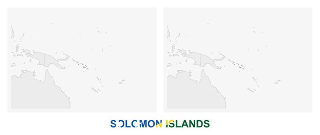 Two versions of the map of Solomon Islands with the flag of Solomon Islands