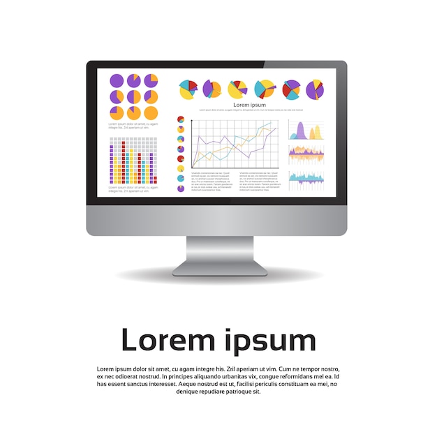 Työpöydän näyttötyöaseman kaaviosarja talousdiagrammin infografinen talouskaavion vektorikuva