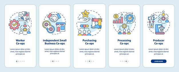 Types of coops onboarding mobile app screen