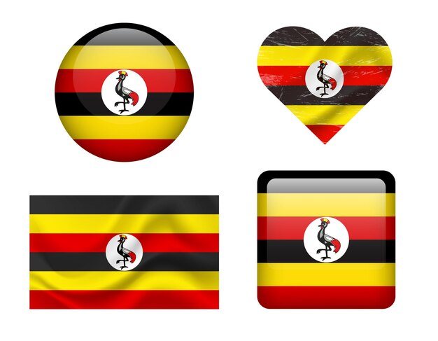 uganda flag set of icons vector flag of uganda symbol set of uganda flags button waved heart