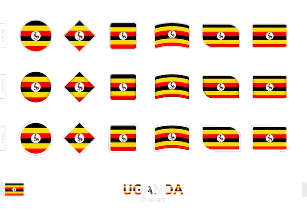 uganda flag set, simple flags of uganda with three different effects.