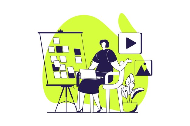 UI and UX designers web concept with flat people for website design Woman creating layout interface for mobile application building menu template and managing structure Vector illustration