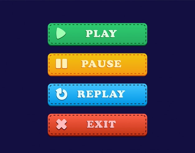 UI Button for Game with Play, Pause, Replay and Exit, UI Button for game that includes Play, Pause, Replay and Exit with drop shadow