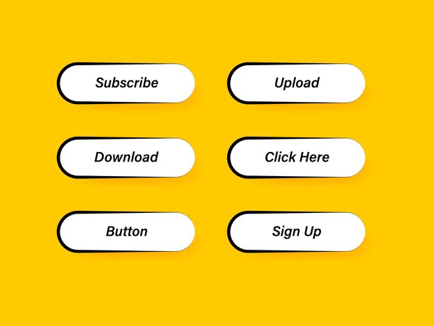 Ui buttons set. Yellow button. Vector illustration. Download, upload, click here