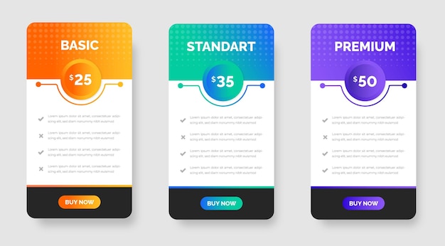 UI UX app pricing chart table Subscription design or website Pricing chart table design template
