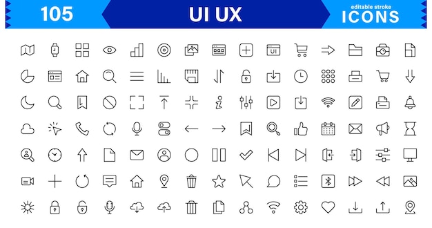 UI UX Design Icons Focused on Interface Navigation Prototyping and User Flow Presented in a Minimal Modern and HighQuality Vector Format