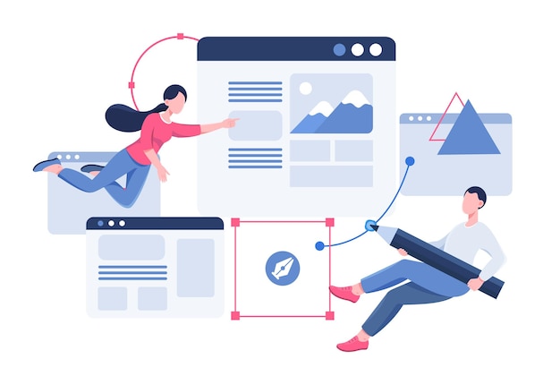 ui ux design project designers developing layout for website man and woman come up with concept