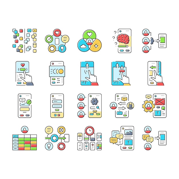 ui ux digital develop code app icons set vector