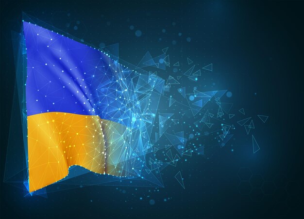 Ukraine,  flag, virtual abstract 3D object from triangular polygons on a blue background