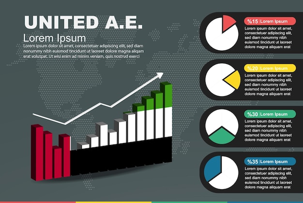 Ukraine infographic with 3D bar and pie chart increasing values flag on 3D bar graph