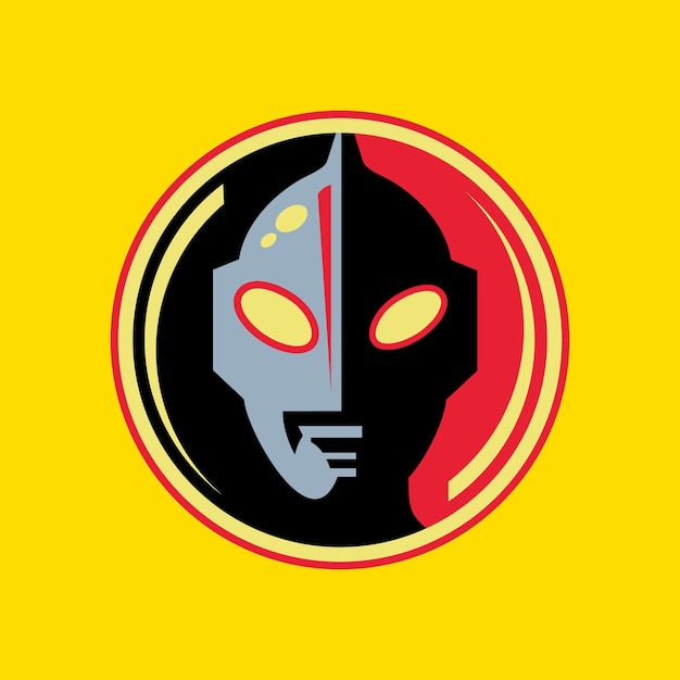 Ultraman head logo icon with yellow background vector template