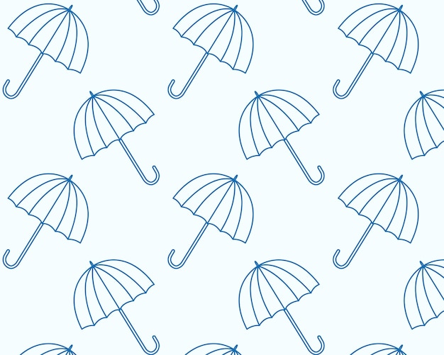 Umbrella pattern Blue on white background Hand drawn vector illustration