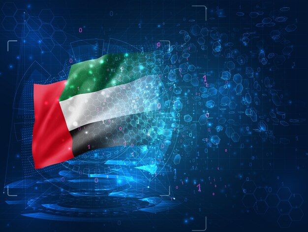United Arab Emirates, vector 3d flag on blue background with hud interfaces
