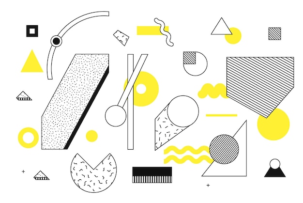 Universal trend halftone geometric shapes set juxtaposed with bright bold yellow elements composition Design elements for Magazine leaflet billboard sale