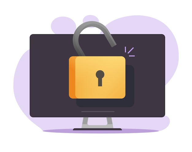 unlocked computer access online with open padlock vector