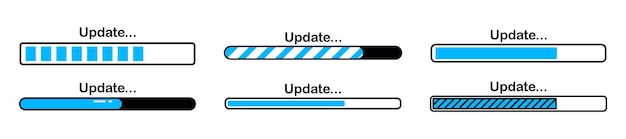 Update bar Loading or updating files Installation new software operating system Loading or Installing process Vector loading bar progress icons Download progress Load icon with gears