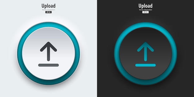 Upload sign A set of black and white push buttons with upload symbols Upload icon 3D Neumorphism design style for Apps Websites Interfaces and mobile apps UI UX Vector illustration