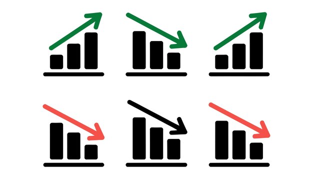 Upward and Downward Trend Arrows with Bar Chart Stock Market Symbols