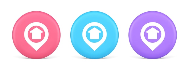 Urban building location find button house map pin web application 3d realistic icon