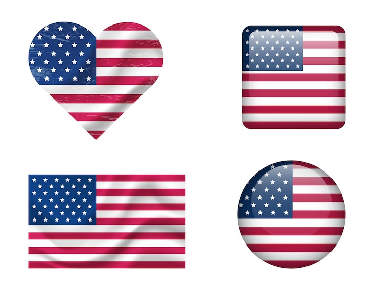 Vektori usa flag set of icons vector flag of america symbol set of american flags button waved heart